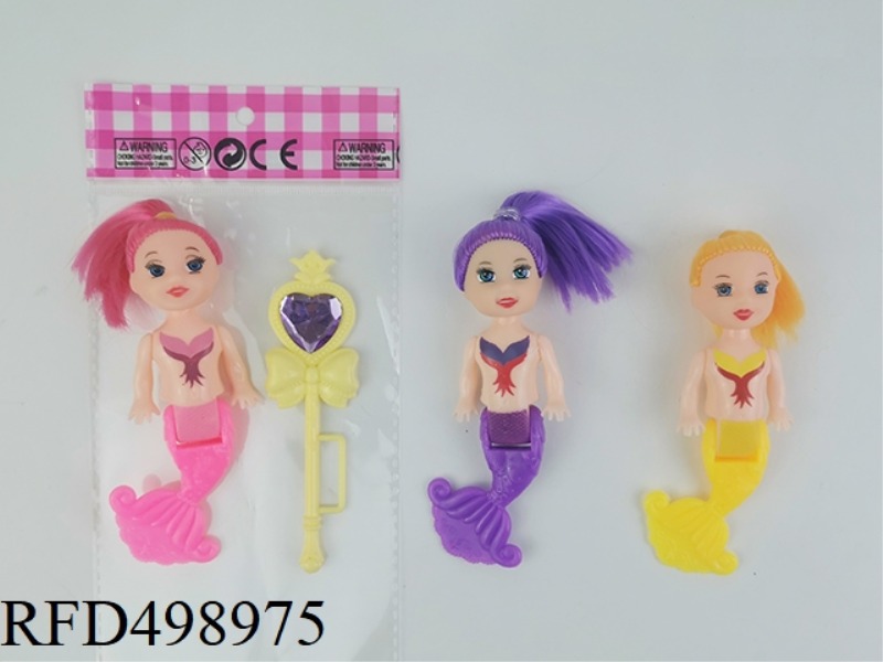 THREE-INCH FULL-SIZE, BENT-TAILED MERMAID WITH A MAGIC WAND