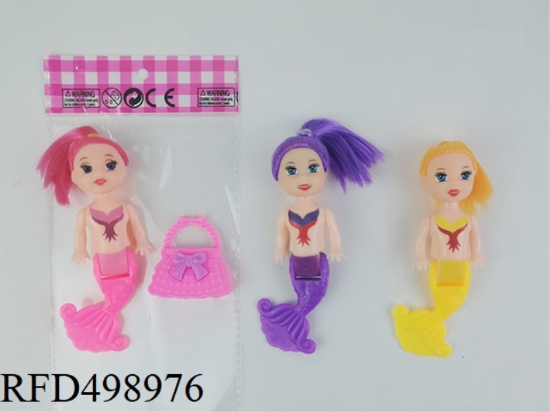 THREE-INCH FULL-SIZE, BENT-TAILED MERMAID WITH A PURSE