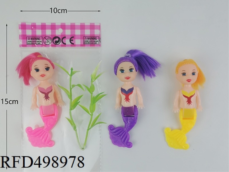 THREE INCH FULL-BODY BENT TAIL MERMAID WITH WATER WEED
