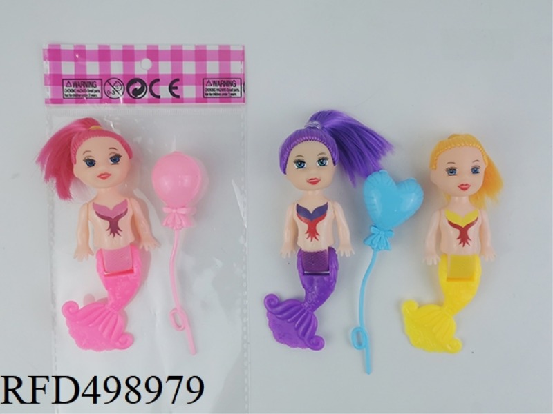 THREE-INCH FULL-BODY, BENT-TAIL MERMAID WITH BALLOONS