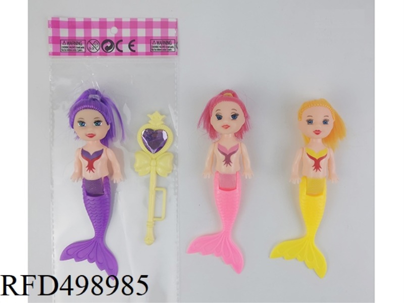 THREE INCH FULL-SIZE STRAIGHT TAIL MERMAID AND MAGIC WAND