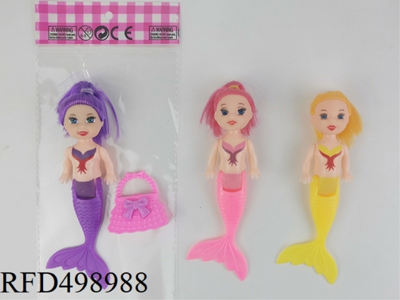 A THREE-INCH FULL-SIZE MERMAID WITH A STRAIGHT TAIL AND A PURSE