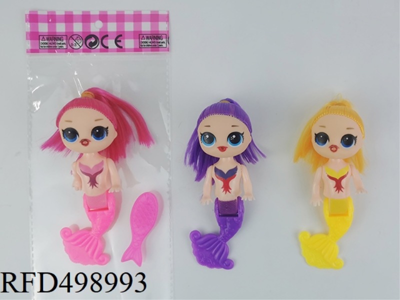 THREE INCHES FULL BODY CURVED TAIL SURPRISE MERMAID WITH A SMALL FISH COMB