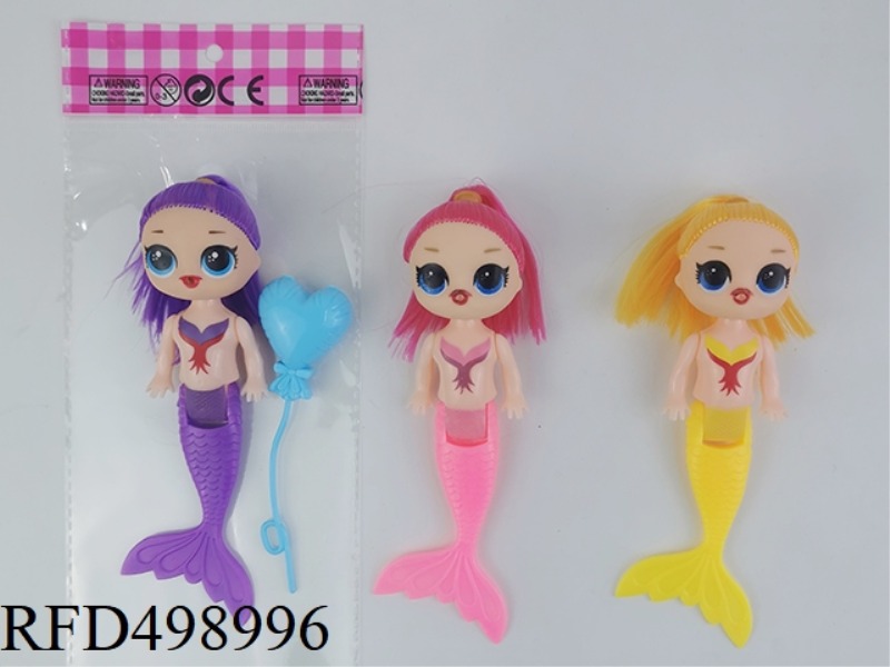 THREE INCH SOLID BODY STRAIGHT TAIL SURPRISE DOLL MERMAID PLUS BALLOON