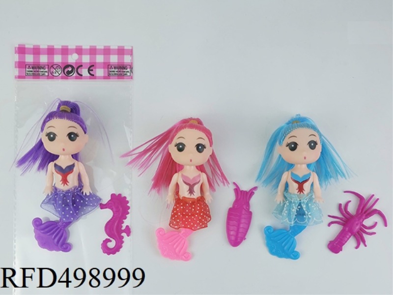 THREE INCHES SOLID BODY BENT TAIL CONFUSED DOLL MERMAID PLUS SEA ANIMALS