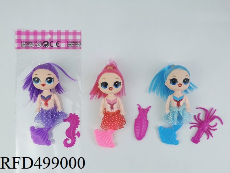 THREE INCHES FULL BODY CURVED TAIL SURPRISE DOLL MERMAID PLUS SEA ANIMALS