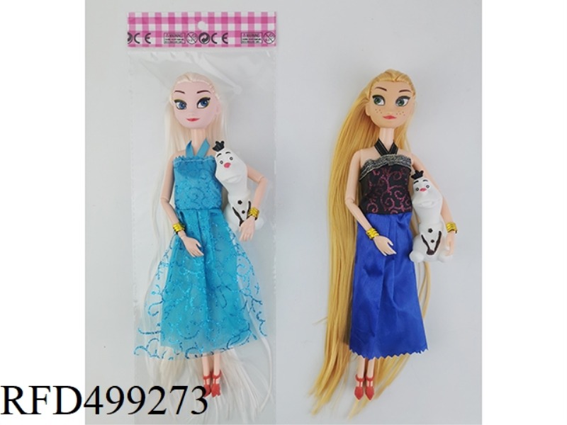 11 INCHES SOLID BODY 9 JOINT SHANK LONG HAIR ICE DOLL TWO MIXED AND OLAF