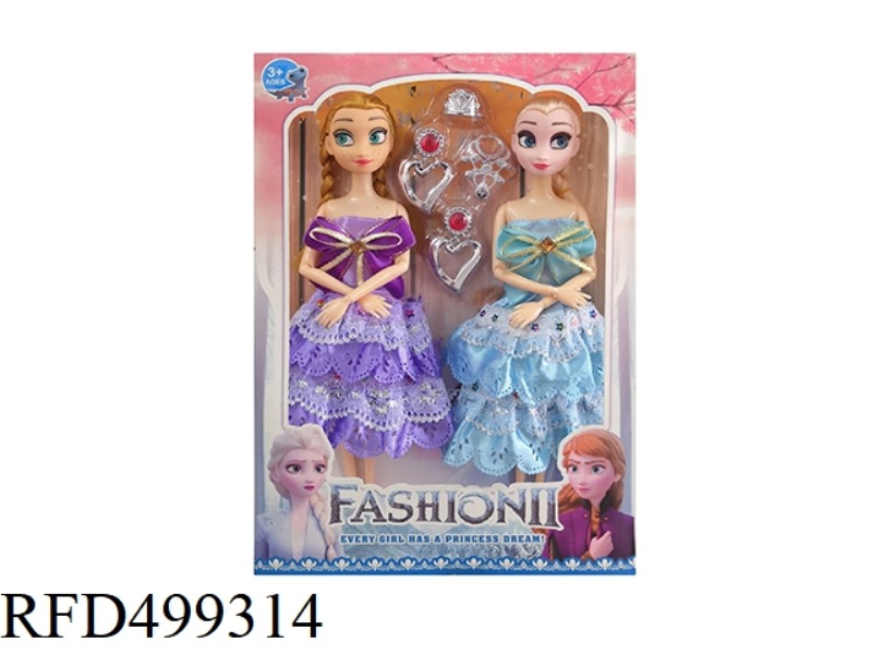 11 INCHES SOLID BODY NINE KNUCKLE CALF ICE DOLL TWO SISTERS WITH EARRINGS NECKLACE CROWN BLISTER