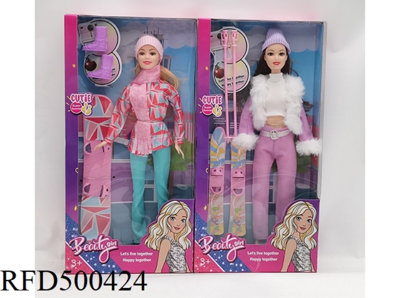11.5 INCH JOINT BODY SKI GIRL WITH SKIING EQUIPMENT 2 MIXED