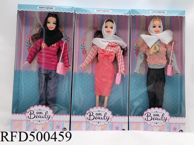 11.5 INCH JOINT BODY MUSLIM DOLL WITH SINGLE SHOULDER BAG 3 MIXED