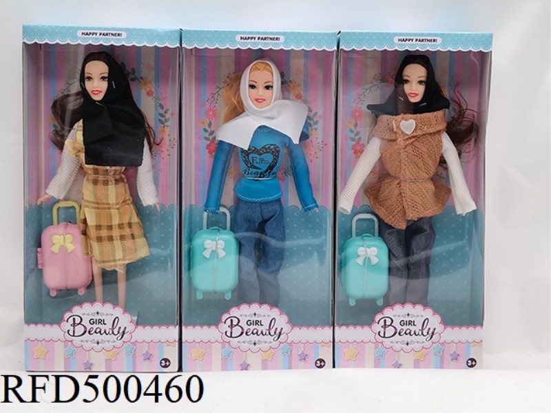 11.5 INCH JOINT BODY MUSLIM DOLL WITH SMALL SUITCASE 3 MIXED
