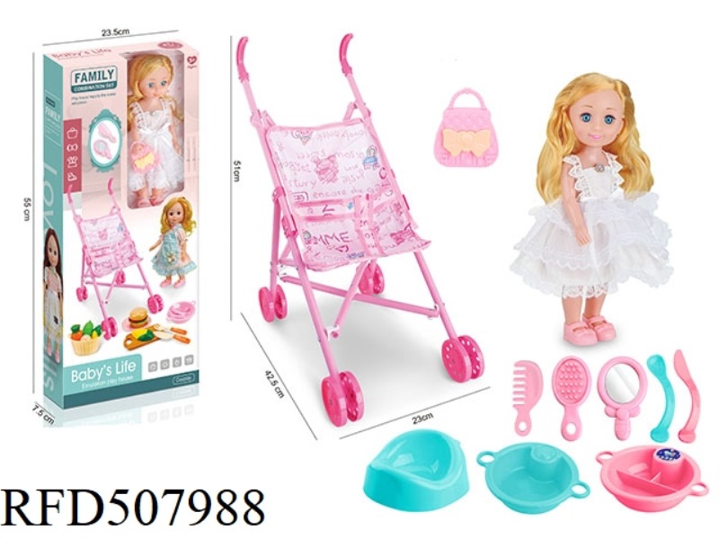 12 INCH DOLL AND CART SET 8PCS