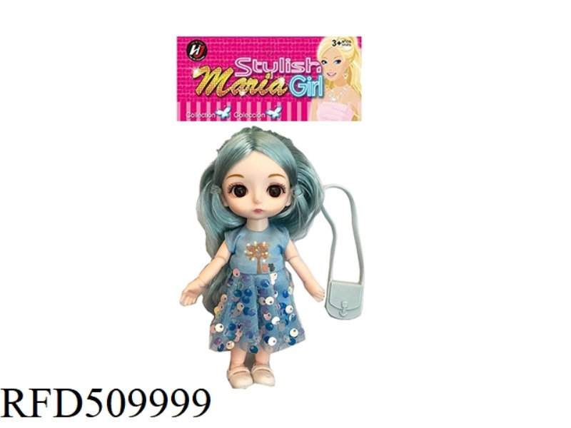 6-INCH BALL SIZE 13-JOINT 3D TRUE EYE BLUE SUMMER DRESS LITTLE GIRL WITH SHOULDER BAG