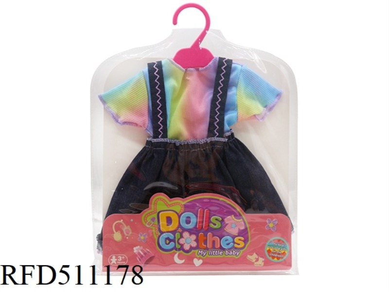 DOLL CLOTHES * RAINBOW TOP + DENIM CUTOUT HALTER SKIRT