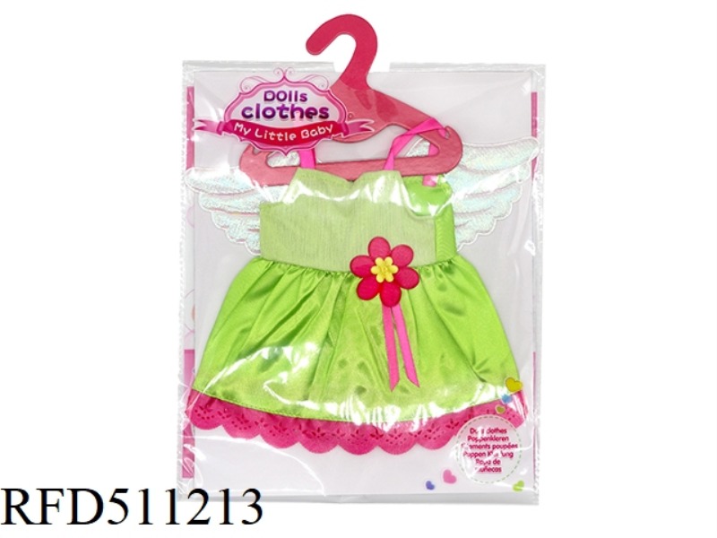 DOLL CLOTHES * GREEN AND RED FLOWER FAIRY DRESS WITH WINGS