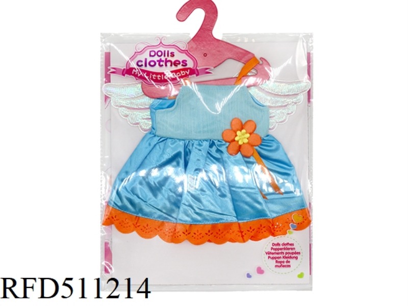 DOLL CLOTHES * BLUE AND ORANGE FLOWER FAIRY DRESS WITH WINGS