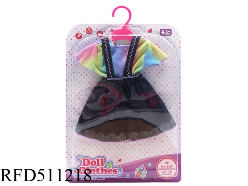 DOLL CLOTHES * RAINBOW TOP + DENIM CUTOUT HALTER SKIRT