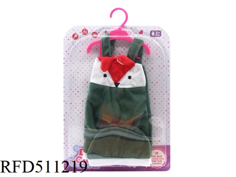 DOLL CLOTHES * GREEN FOX ONE-PIECE SUSPENDERS + HAT