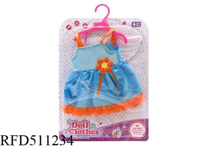 DOLL CLOTHES * BLUE AND ORANGE FLOWER FAIRY DRESS WITH WINGS