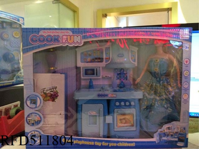 SEPARABLE CABINET + BARBIE + REFRIGERATOR BLUE WITH LIGHTS AND MUSIC
