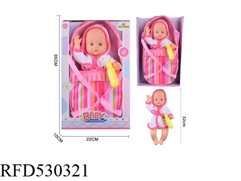 14 INCH BLOW BOTTLE, FIXED EYE WATER MALE DOLL. CARRY A WATER BOTTLE. CARRY A SCHOOL BAG. TAPELESS I