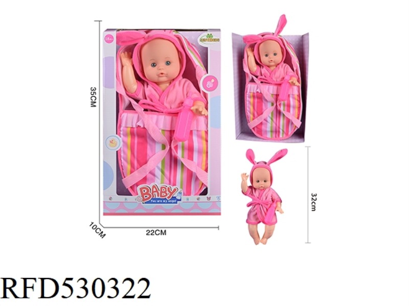 14 INCH BLOW BOTTLE, FIXED EYE WATER MALE DOLL. CARRY A WATER BOTTLE. CARRY A SCHOOL BAG. TAPELESS I