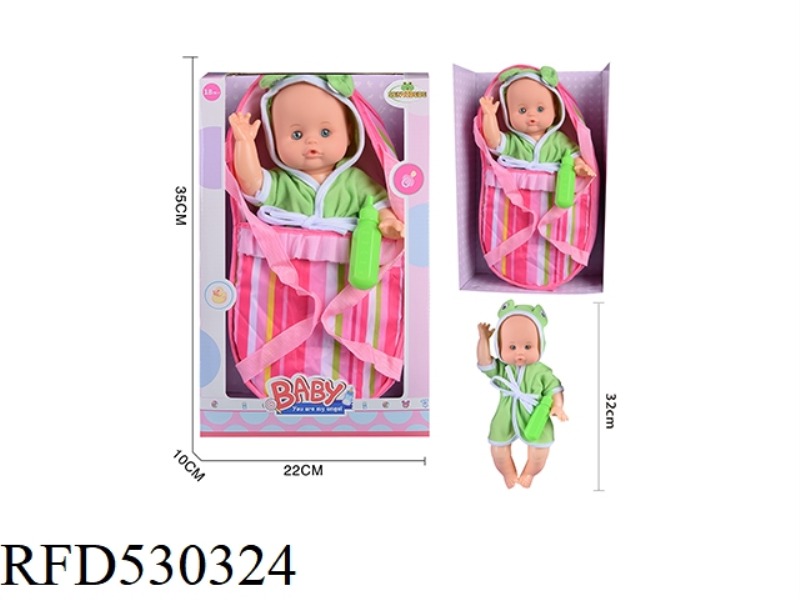 14 INCH BLOW BOTTLE, FIXED EYE WATER MALE DOLL. CARRY A WATER BOTTLE. CARRY A SCHOOL BAG. TAPELESS I
