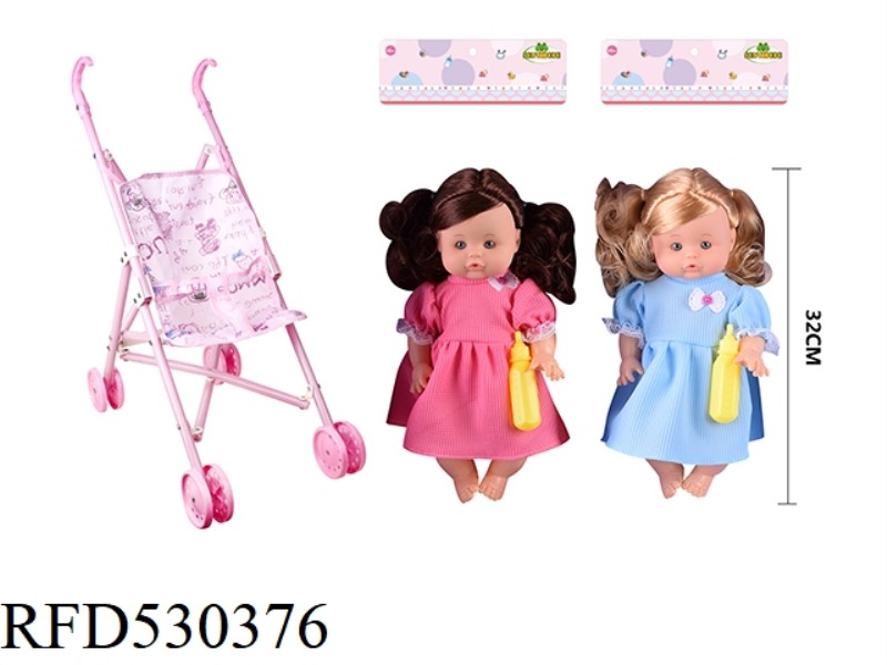 14 INCH BLOW BOTTLE, FIXED EYE WATER FEMALE DOLL. WITH SUCTION BOTTLE.55CM PLASTIC CART. NO BELT IC.