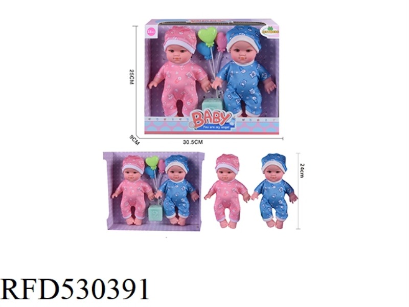 2 10 INCH RUBBER, FIXED EYE MALE DOLLS. BRING BALLOONS. PLAY DICE. TAPELESS IC