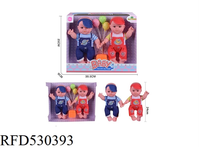 2 10 INCH RUBBER, FIXED EYE MALE DOLLS. BRING BALLOONS. PLAY DICE. TAPELESS IC