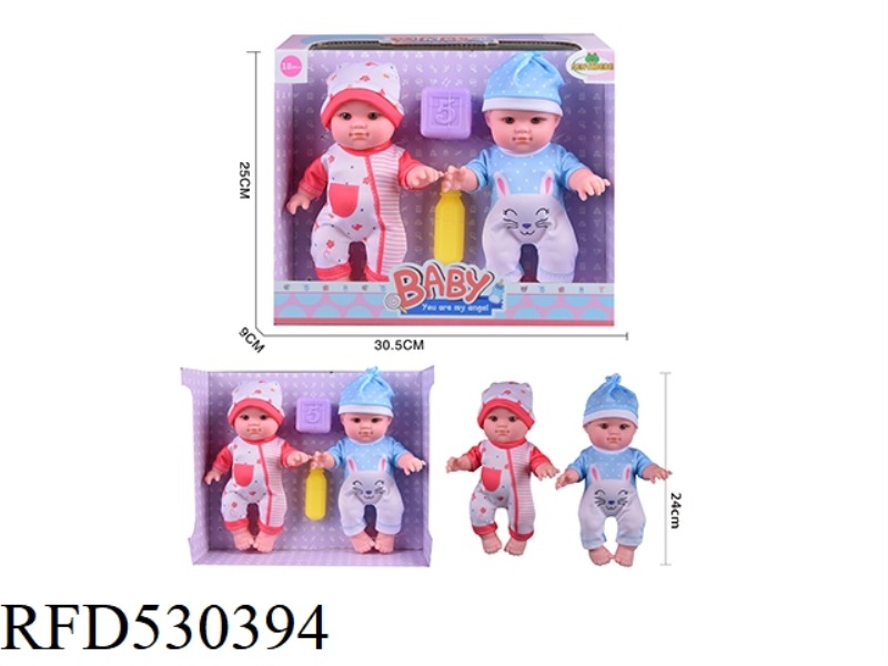 2 10 INCH RUBBER, FIXED EYE MALE DOLLS. BRING A BOTTLE. PLAY DICE. TAPELESS IC