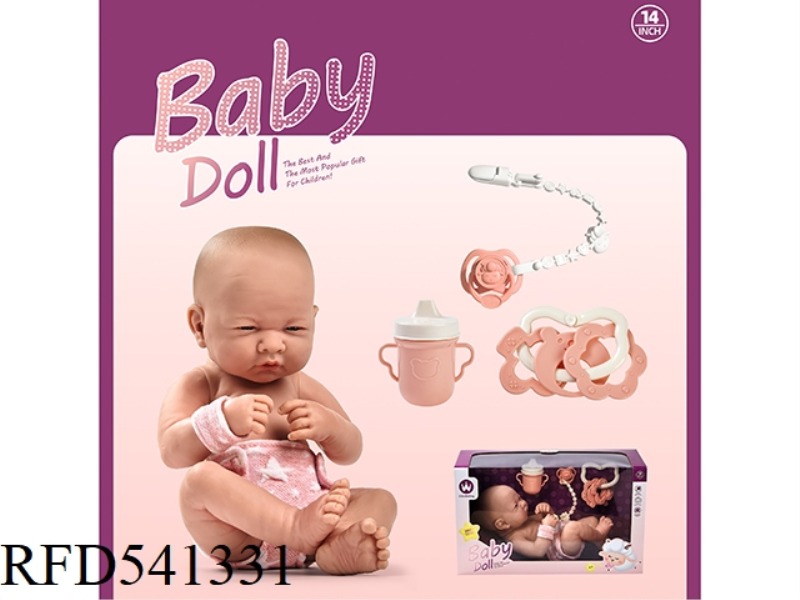 14 INCH VINYL DOLL - LYING ON HER SIDE