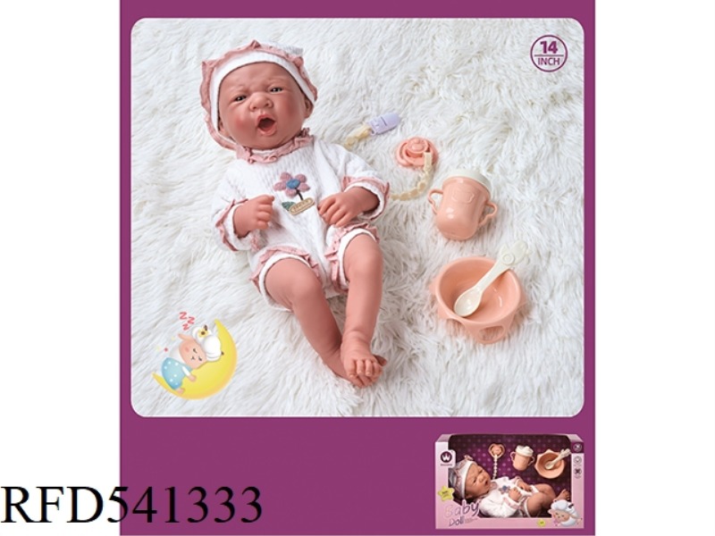 14 INCH VINYL DOLL - LYING ON HER SIDE