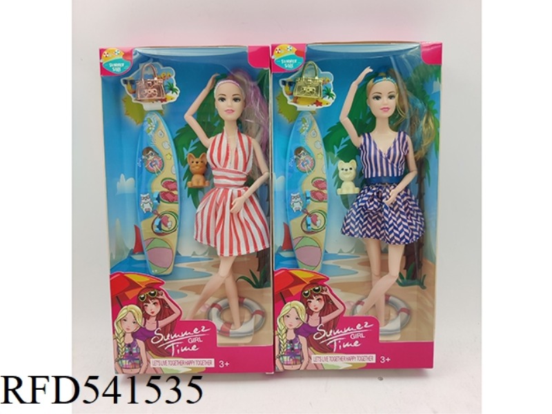 11 INCH 11 JOINT SWIMSUIT BARBIE + BAG + DOG + SURFBOARD 2 MIXED