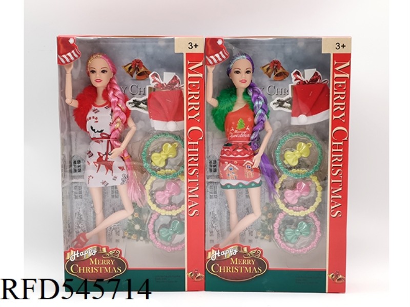 11.5 INCH ELEVEN JOINTS SOLID BODY GOLD WIRE LONG BRAID FASHION CHRISTMAS BARBIE WITH CHRISTMAS HAT