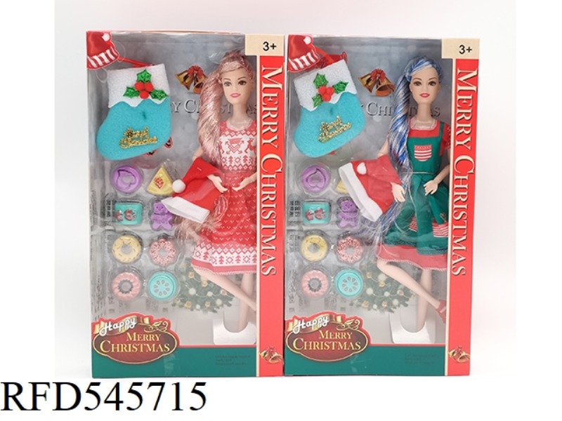 11.5 INCH ELEVEN KNUCKLE SOLID GOLD HAIR FASHION CHRISTMAS BARBIE WITH CHRISTMAS HAT + CHRISTMAS BAG