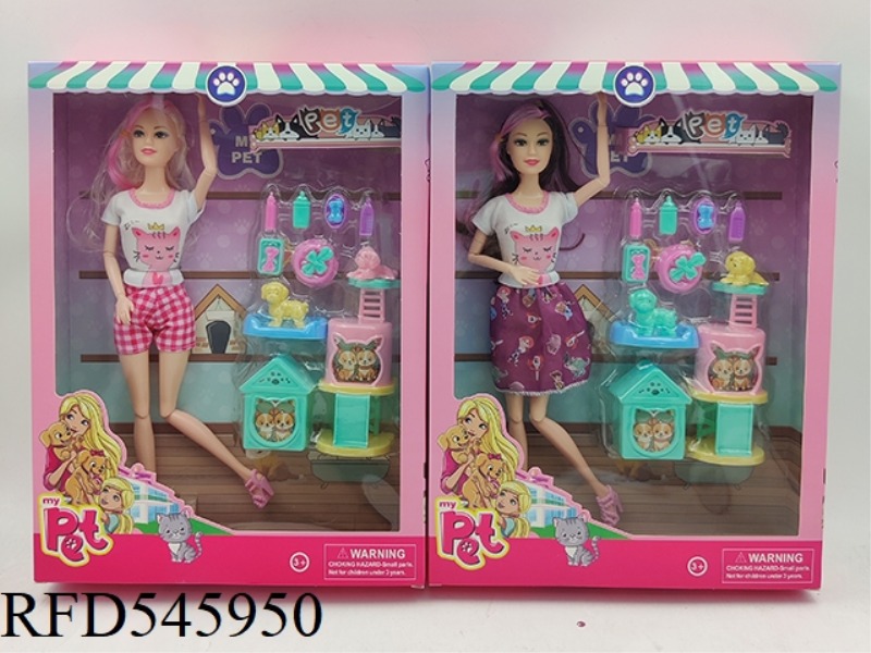 11-INCH SOLID 11-JOINT BARBIE + DOG SET 2 MIXED