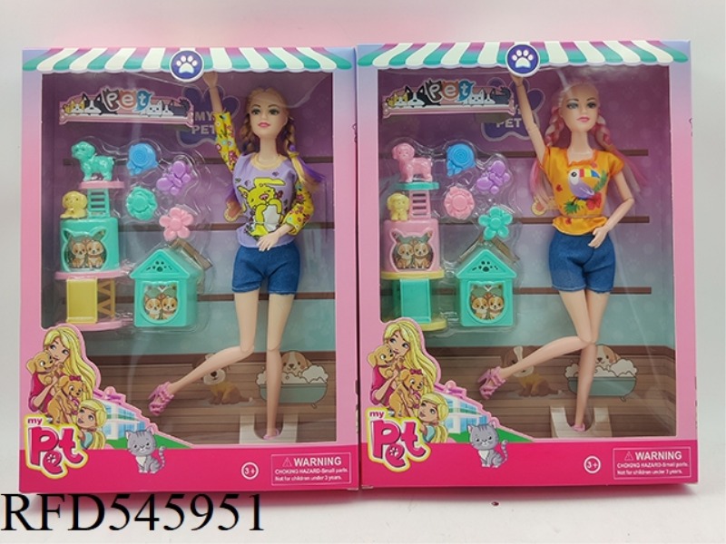 11-INCH SOLID 11-JOINT BARBIE + DOG SET 2 MIXED