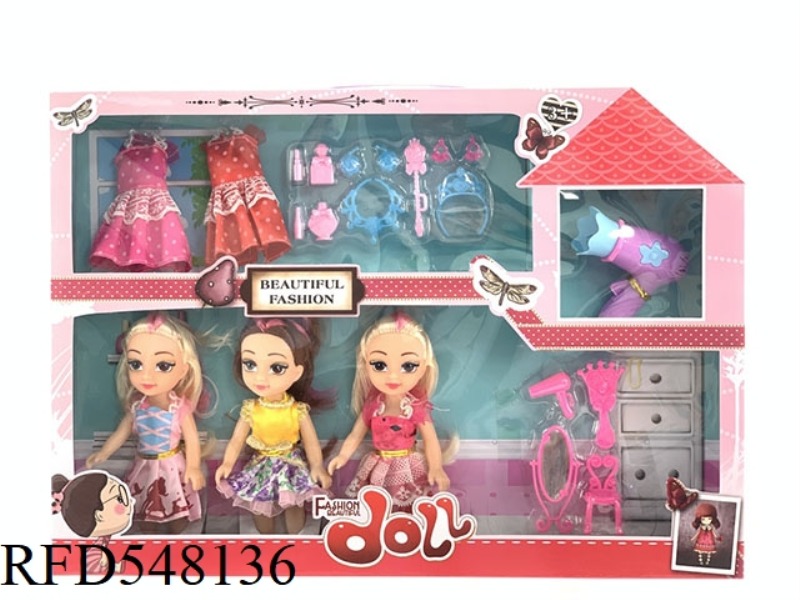 6 INCH FASHION BARBIE FAT CHILD DOLL 3 PERSON GIFT ACCESSORIES JEWELRY BOX