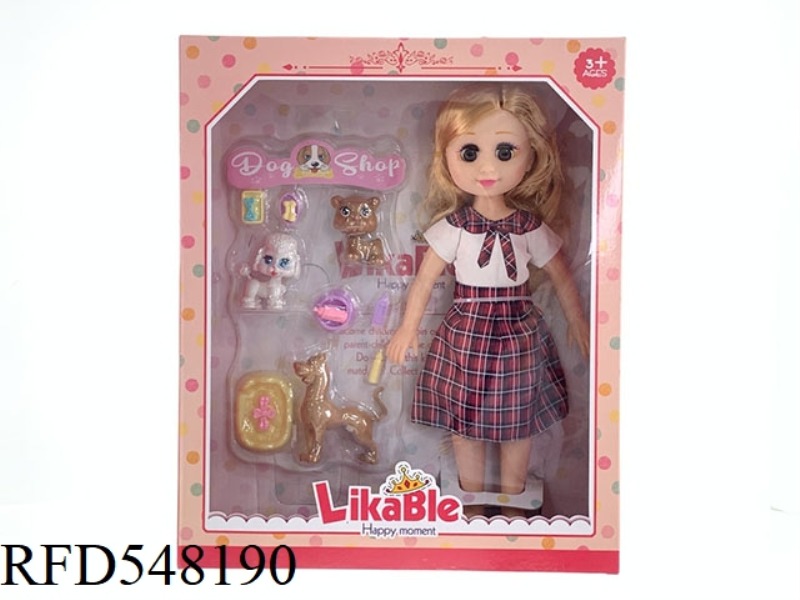 14-INCH WINKING FASHION MUSIC DOLL SET WITH DOG SET