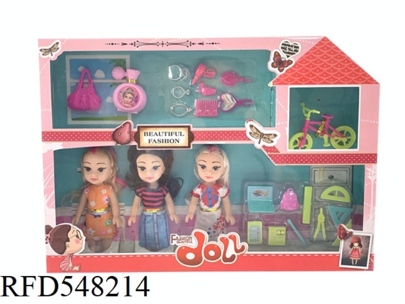 6 INCH FASHION BARBIE FAT CHILD DOLL 3 PERSON GIFT ACCESSORIES JEWELRY BOX