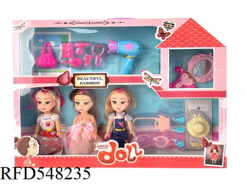 6 INCH FASHION BARBIE FAT CHILD DOLL 3 PERSON GIFT ACCESSORIES JEWELRY BOX