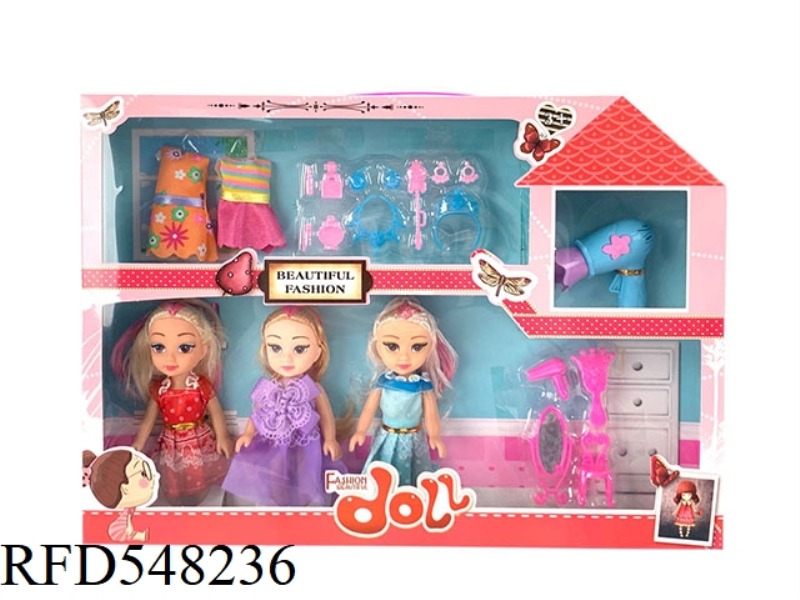 6 INCH FASHION BARBIE FAT CHILD DOLL 3 PERSON GIFT ACCESSORIES JEWELRY BOX