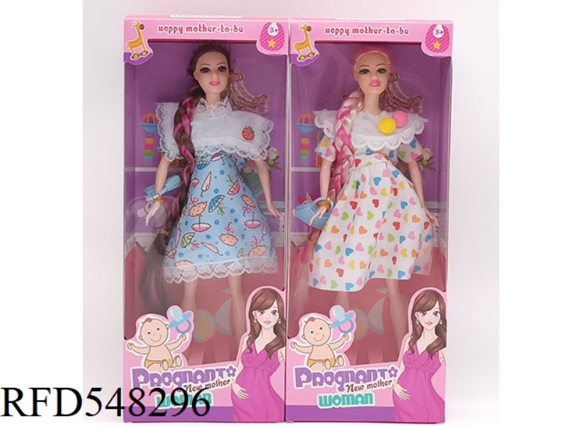 11.5 INCH JOINT BODY FASHION PREGNANT BARBIE WITH BAG 2 MIXED