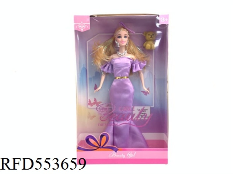 11-INCH PURPLE DRESS BARBIE DOLL WITH BEAR