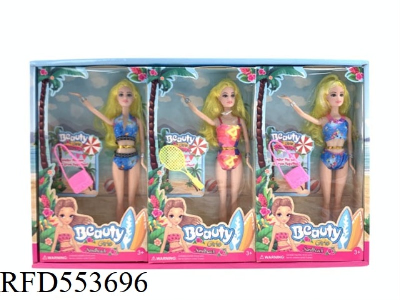 11-INCH BRIGHT BEACH OUTFIT BARBIE WITH BAG AND 3PCS RACKET