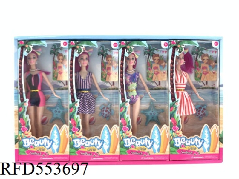 11-INCH FASHION DRESS BARBIE DOLL WITH TURTLE, SMALL STARFISH 4PCS