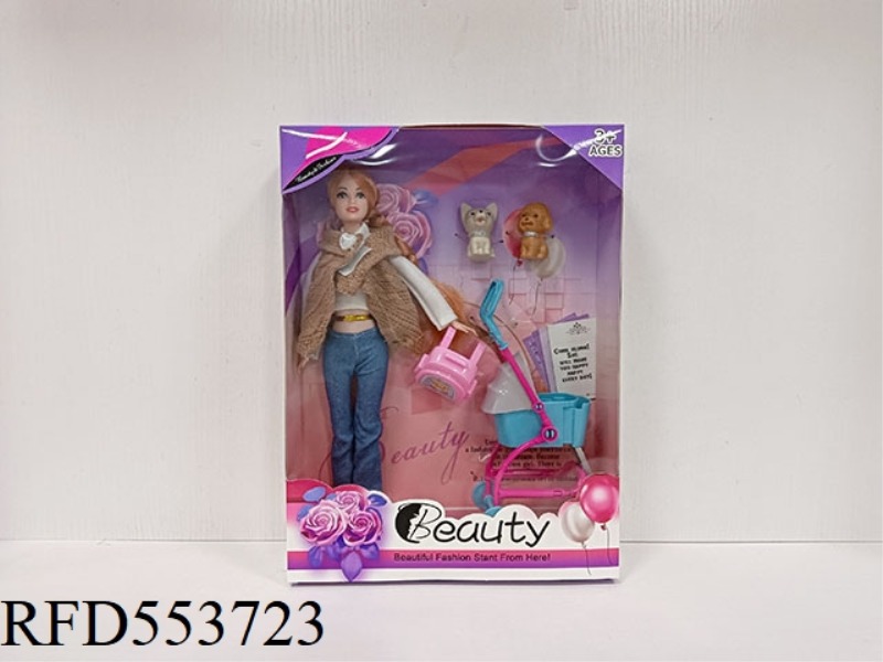 11-INCH FASHION SET BARBIE DOLL WITH DOG STROLLER, BODY 5 JOINTS