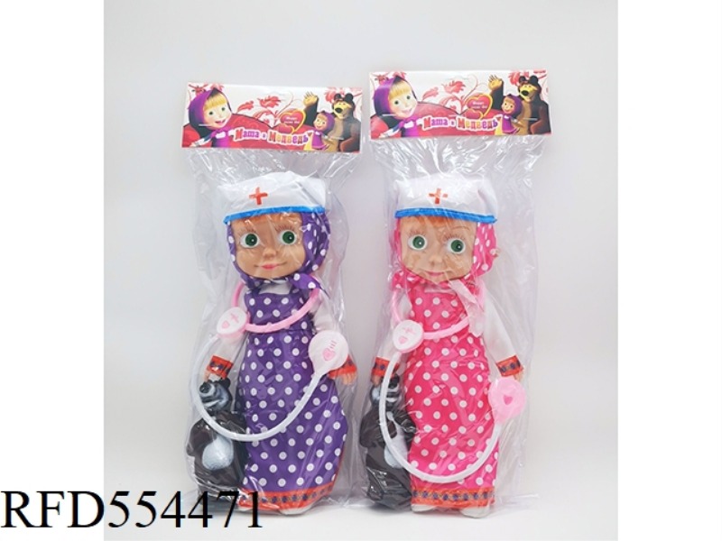 10 INCH EMPTY STRAP IC MARTHA DOLL WITH DOCTOR HAT + BEAR + STETHOSCOPE (PURPLE DOT, RED DOT) 2 MIXE
