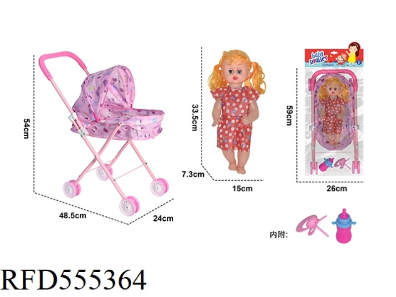 IRON TROLLEY WITH DOLL + BOTTLE + PACIFIER